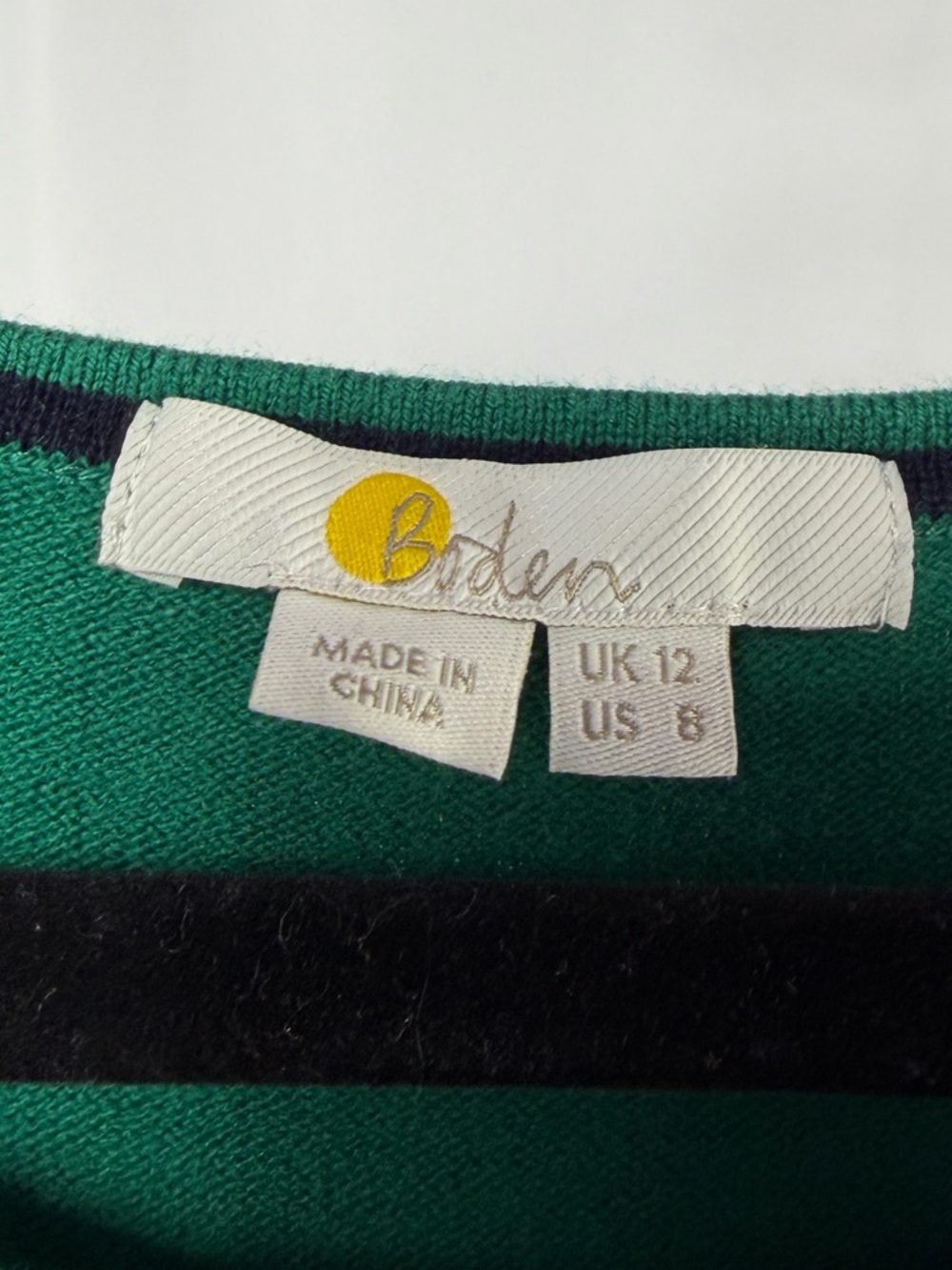 Boden Esmerelda Knitted Wool Cotton Blend 3/4 Sleeve Belted Dress in Green Navy - Picture 5 of 8